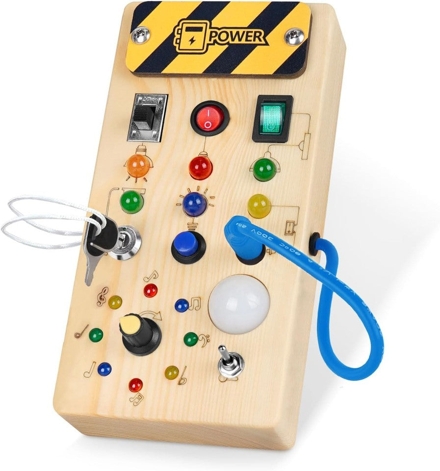 new Montessori Wooden Busy Board with 8 LED Light switches, Sensory Toys Light... 07FC0E-D4 - KOEEK
