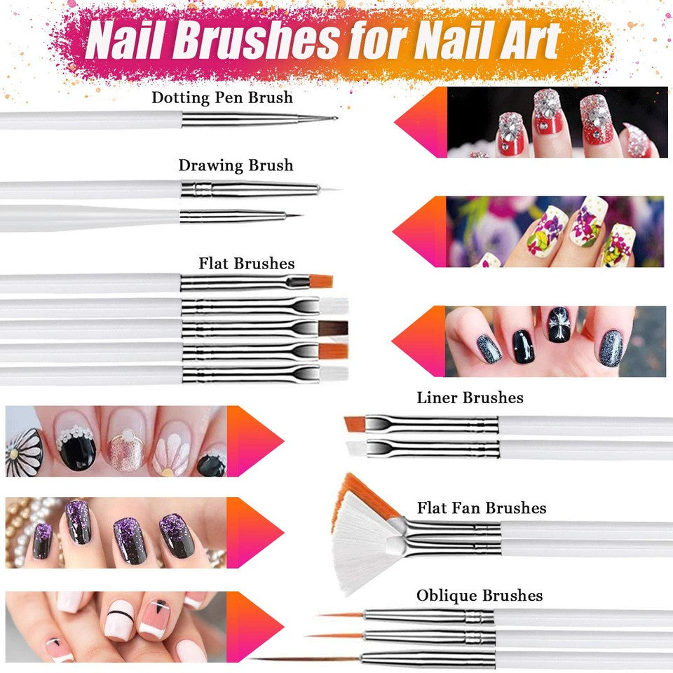 new Nail Art Brushes Kit, 3D Decorations Kit with Dotting White