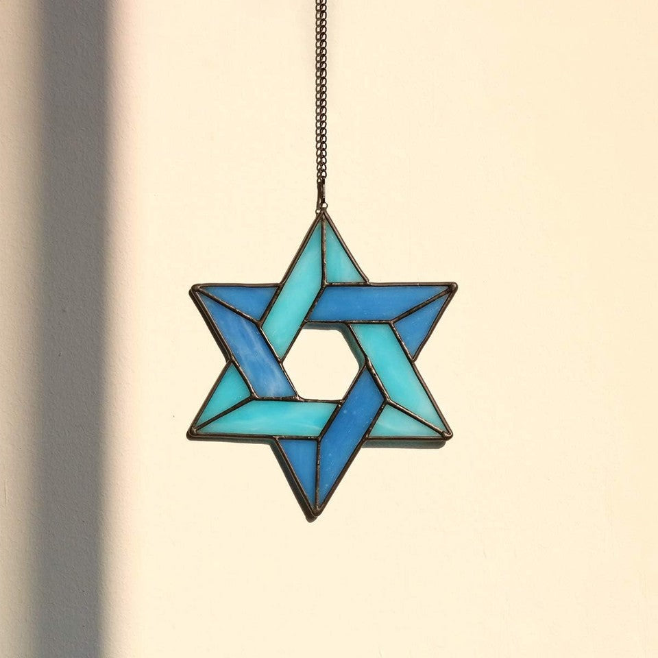 new Jewish Star Stained Glass Window Hanging,Star of David Suncatcher