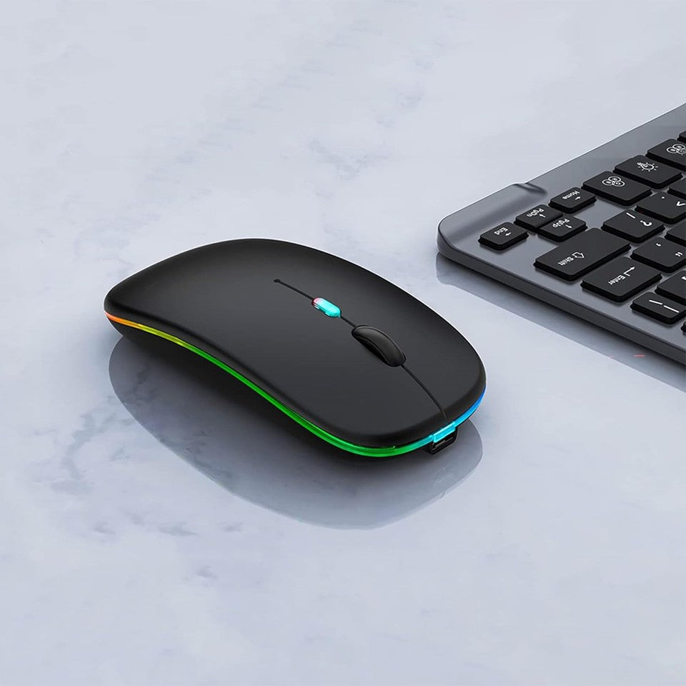 new Wireless Bluetooth Mouse Rechargeable LED Silent Slim Laptop Black 07FC0E-D4 - KOEEK