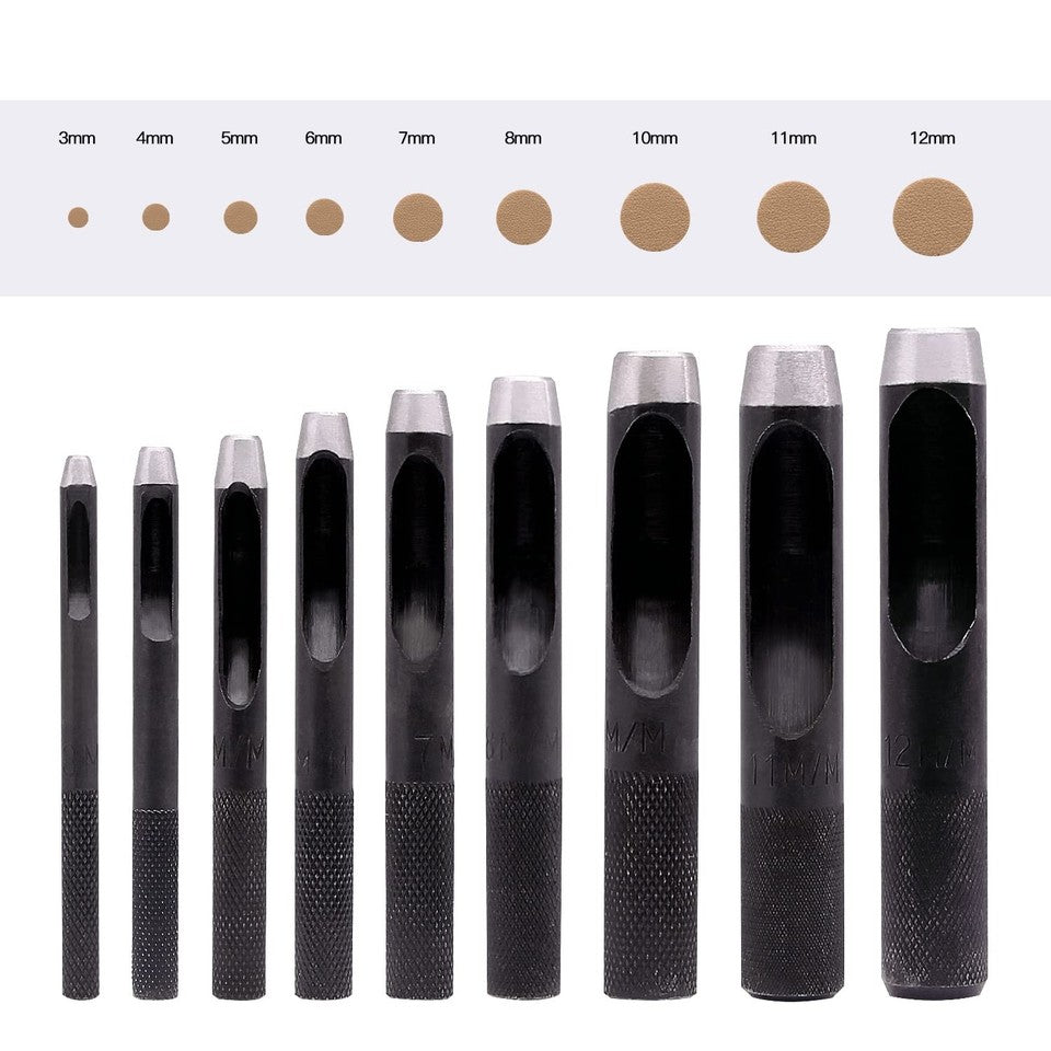 new 9 Pieces Heavy Duty Round Punch Set（3mm-12mm） with a 9 black, Silver, Black 07FC0E-D4 - KOEEK