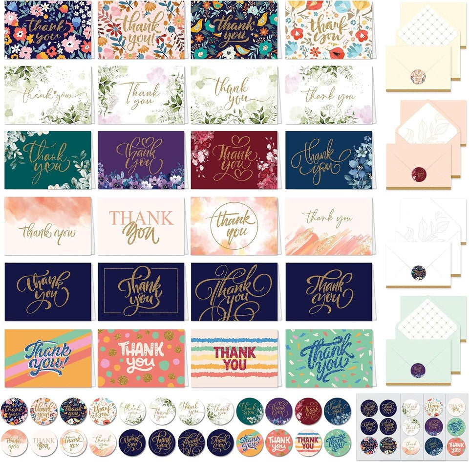 new Decorably 24 Pack Glittery 6x4in Assorted Thank You Cards with Glitter