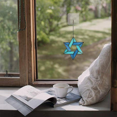 new Jewish Star Stained Glass Window Hanging,Star of David Suncatcher 07FC0E-D4 - KOEEK