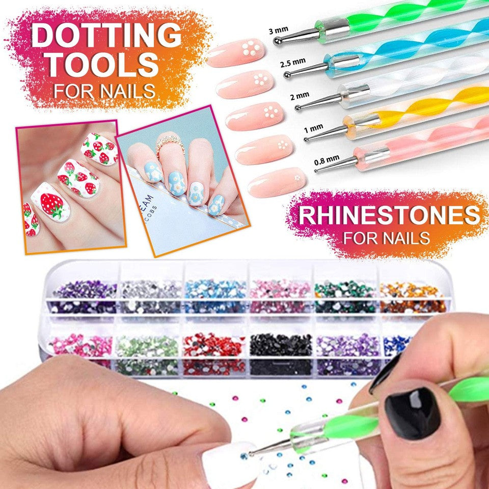 new Nail Art Brushes Kit, 3D Decorations Kit with Dotting White 07FC0E-D4 - KOEEK