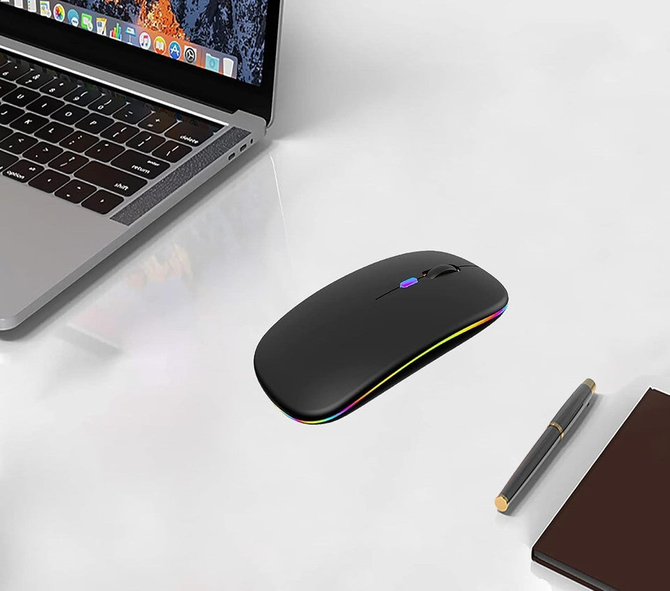 new Wireless Bluetooth Mouse Rechargeable LED Silent Slim Laptop Black