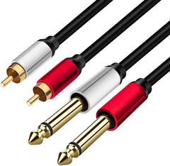 new 2 x 6.35 mm to 2RCA Cable,Dual inch TS Stereo Jack Male 5ft/1.5m, black 07FC0E-D4 - KOEEK