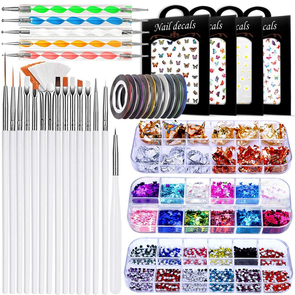 new Nail Art Brushes Kit, 3D Decorations Kit with Dotting White 07FC0E-D4 - KOEEK