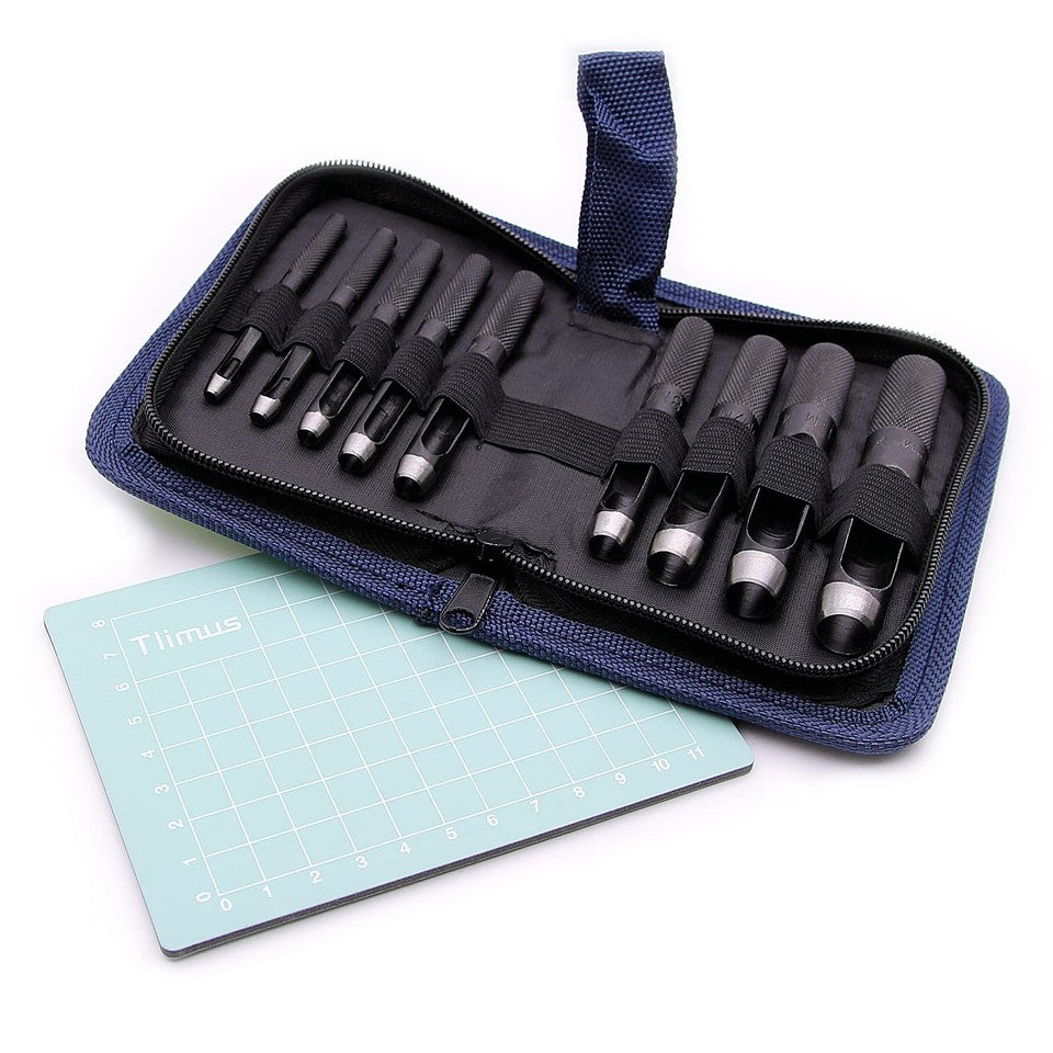 new 9 Pieces Heavy Duty Round Punch Set（3mm-12mm） with a 9 black, Silver, Black 07FC0E-D4 - KOEEK