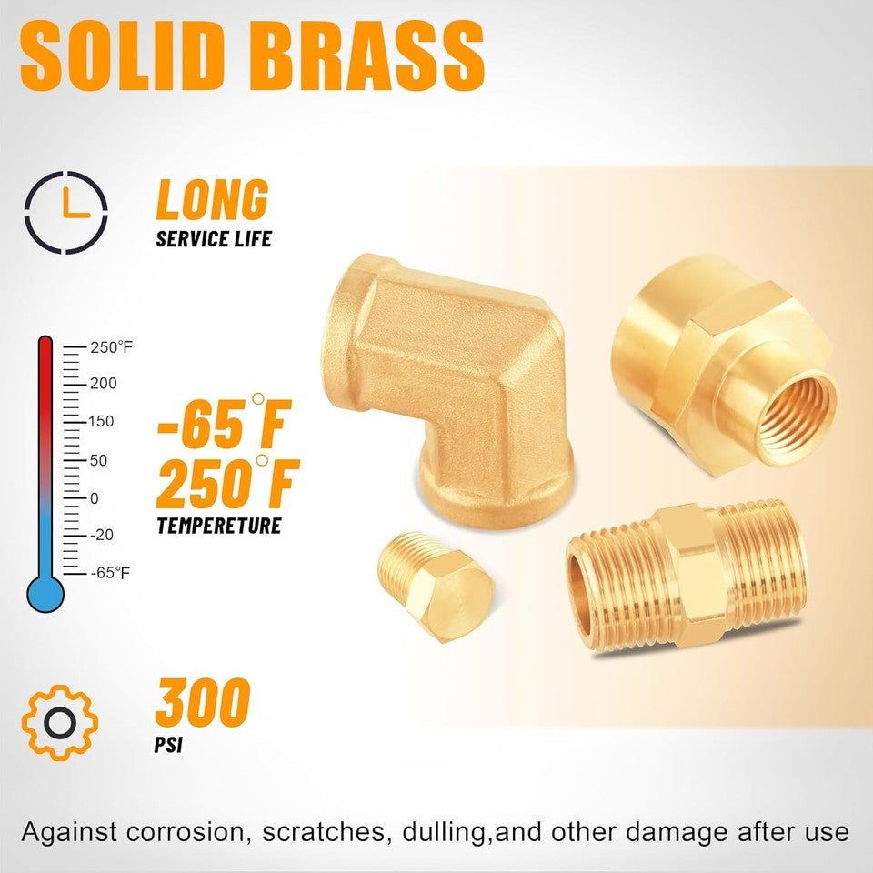 new 98PCS Brass Pipe Fittings Assortment Kit NPT Adapter,Reducer Bushing, 07FC0E-D4 - KOEEK