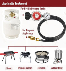 new 15FT High Pressure Propane Regulator Hose with Gauge, 0~30PSI 15 Feet, Rubber 07FC0E-D4 - KOEEK