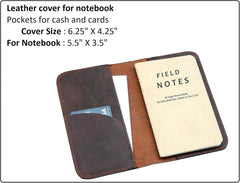 new HERTE Leather Journal Cover for Field Notes, Small Pocket Size Notebook Brown HERTE - KOEEK