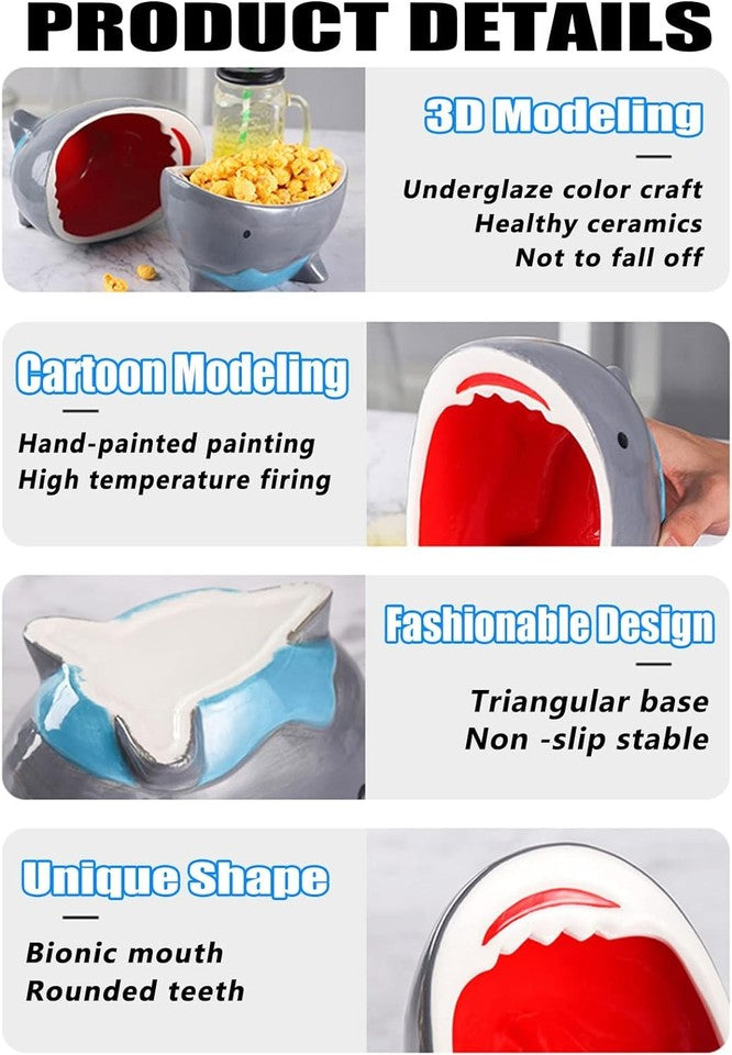 new 40 oz Shark Attack Bowl Cute Candy Popcorn Serving 1200mL, Blue Grey 07FC0E-D4 - KOEEK