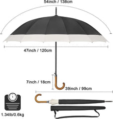new 54 Inch Large Windproof Umbrella for 2 Persons, 16 Ribs Ivory/Black 07FC0E-D4 - KOEEK