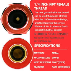 new 5 In 1 Universal Quick Industrial Connect Coupler, Female NPT, Red&Black 07FC0E-D4 - KOEEK