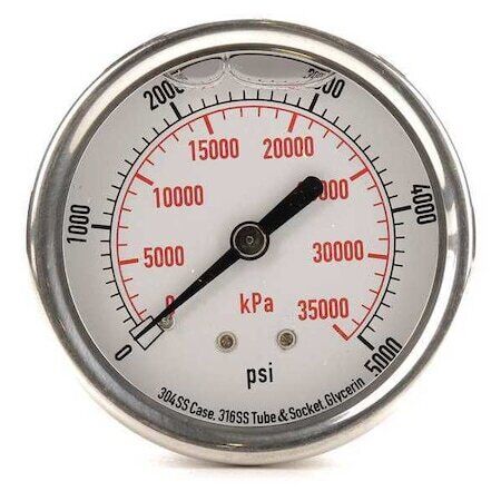 Zoro Select 4Cfu6 Pressure Gauge, 0-5000 Psi, Stainless Steel