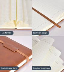 new Lined Journal Notebook for Women Men,256 Pages A5 Hardcover Leather A5, Brown 07FC0E-D4 - KOEEK