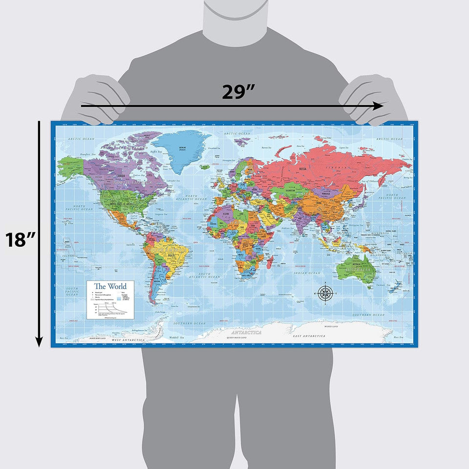new Laminated World Map Poster - Wall Chart of Earth - 18" x 29" (Blue) Blue 07FC0E-D4 - KOEEK