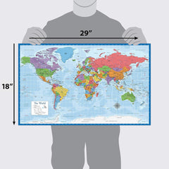 new Laminated World Map Poster - Wall Chart of Earth - 18" x 29" (Blue) Blue 07FC0E-D4 - KOEEK