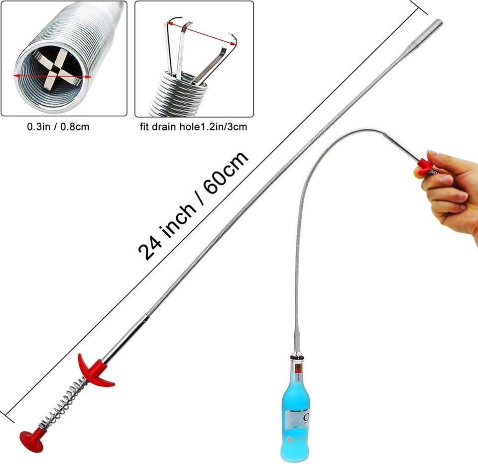 new Flexible Claw Grabber Pickup Tool with 4 Claws, Drain Snake Hair Silver, red 07FC0E-D4 - KOEEK