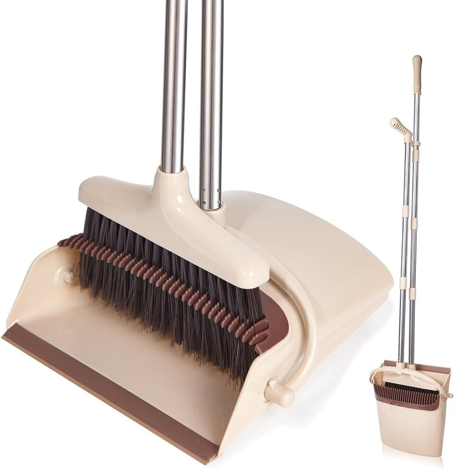 new Broom and Dustpan Set with Long Handle, Light Weight Stainless Steel Beige 07FC0E-D4 - KOEEK