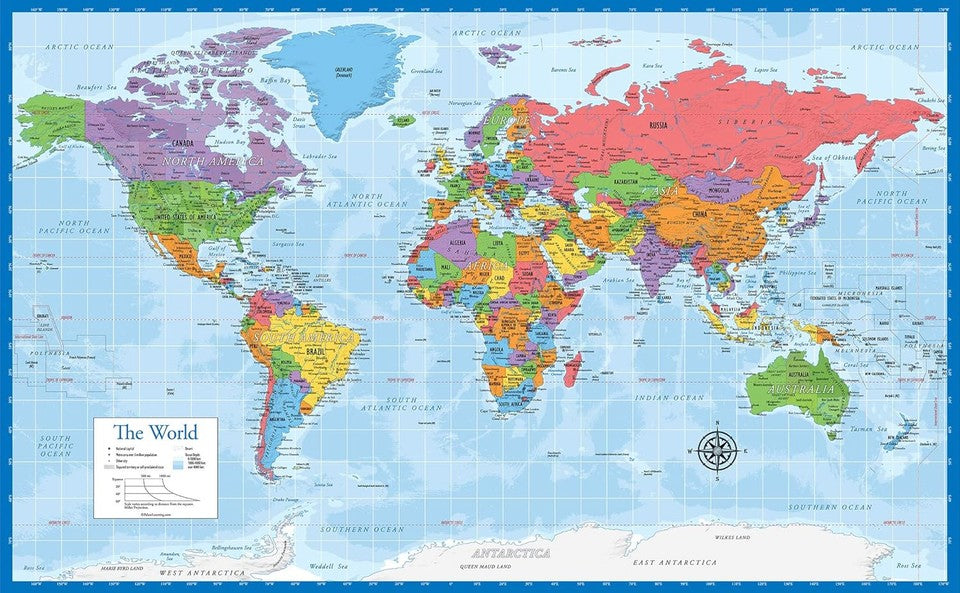 new Laminated World Map Poster - Wall Chart of Earth - 18" x 29" (Blue) Blue 07FC0E-D4 - KOEEK