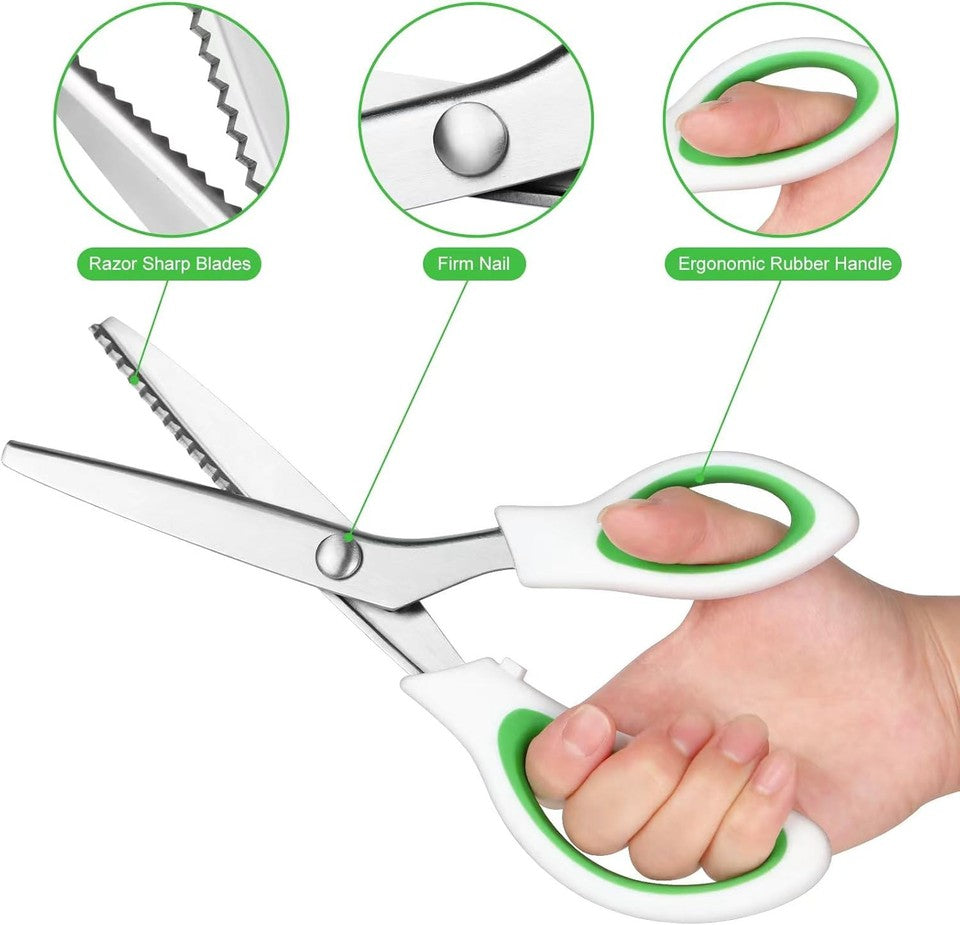 used Pinking Shears，9” Zig Zag Scissors for Fabric，Pinking Shears Green