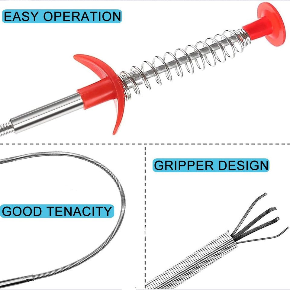 new Flexible Claw Grabber Pickup Tool with 4 Claws, Drain Snake Hair Silver, red 07FC0E-D4 - KOEEK