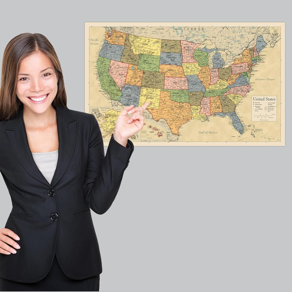 new 2 Pack - Laminated World Map & US Poster Set - Wall Chart of Yellow 07FC0E-D4 - KOEEK