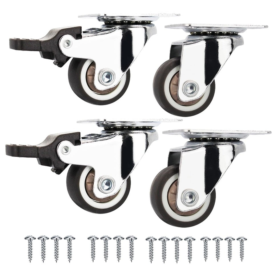 new 1" Small Caster Wheels 4 Pack for Furniture Low Profile Soft Rubber Brown 07FC0E-D4 - KOEEK