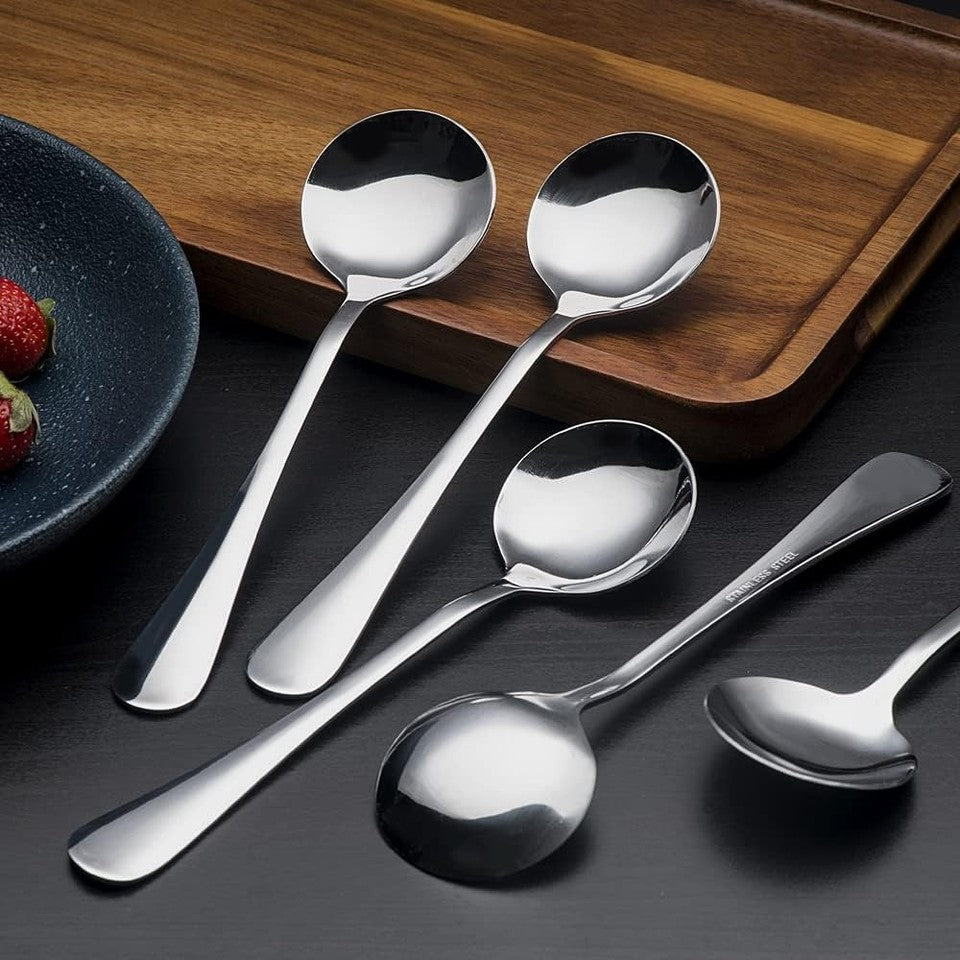 new Soup Spoons 8-Piece Premium Stainless Steel Round 8 pcs, Silver 07FC0E-D4 - KOEEK