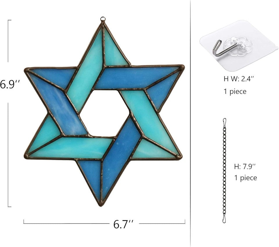 new Jewish Star Stained Glass Window Hanging,Star of David Suncatcher 07FC0E-D4 - KOEEK