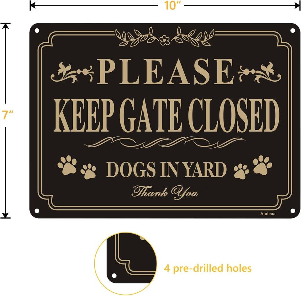 new 2 Pack Please Keep Gate Closed Dogs in Yard Metal Sign 7" x 10" Rust Black