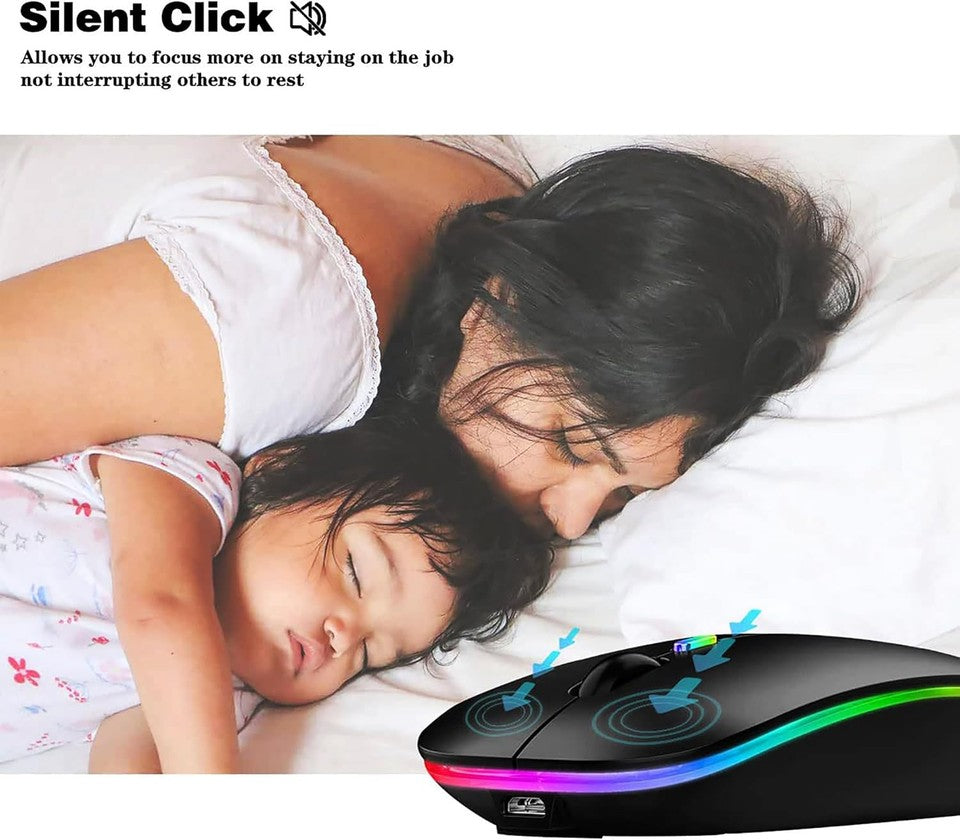 new Wireless Bluetooth Mouse Rechargeable LED Silent Slim Laptop Black 07FC0E-D4 - KOEEK