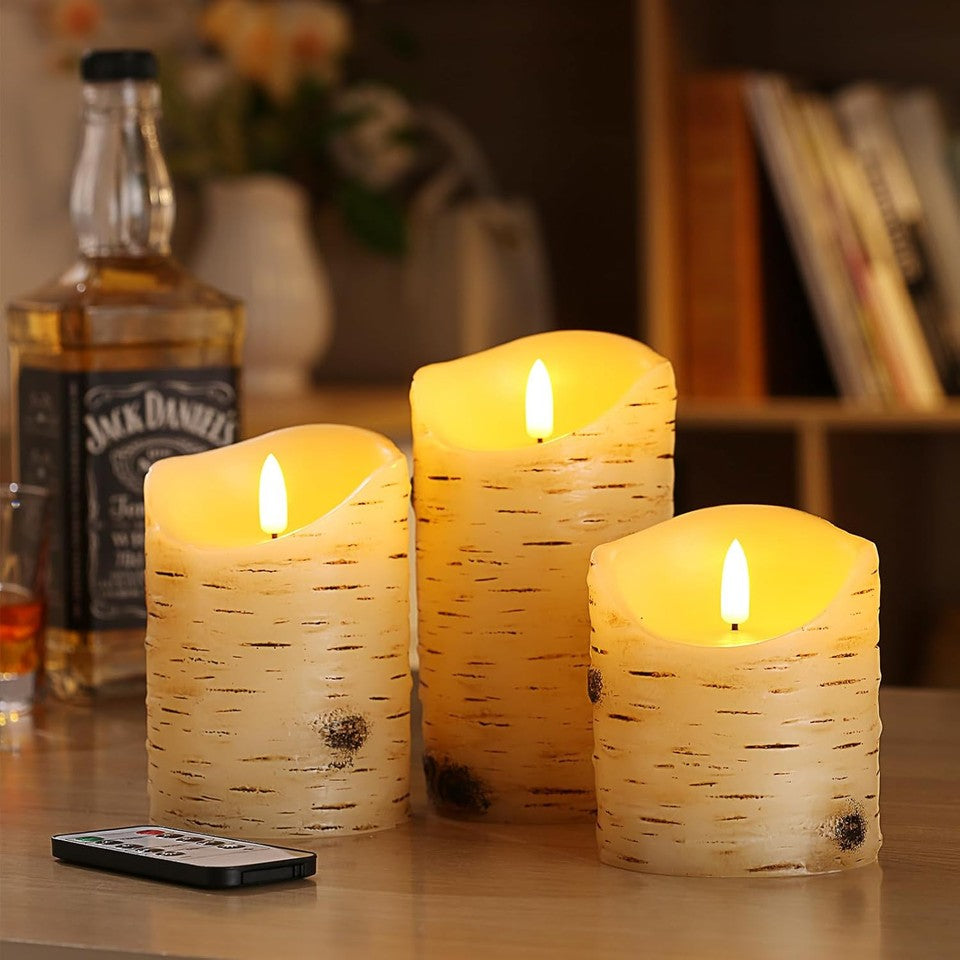 new qinxiang Flameless Candles LED Birch Bark Set of 3 (D Ivory set 3 QINXIANG - KOEEK