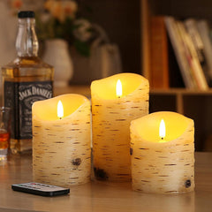 new qinxiang Flameless Candles LED Birch Bark Set of 3 (D Ivory set 3 QINXIANG - KOEEK