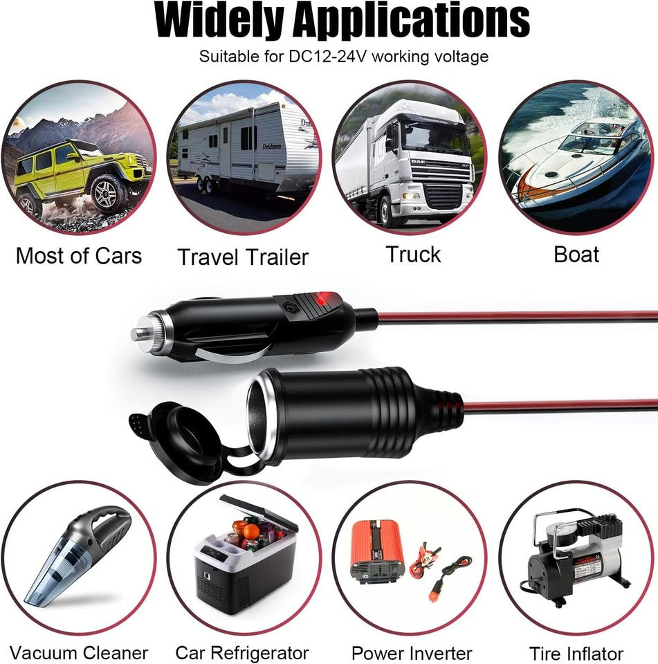 new 12V/24V 16AWG Heavy Duty Cigarette Lighter Extension Cable 13FT, 1PCS 13FT