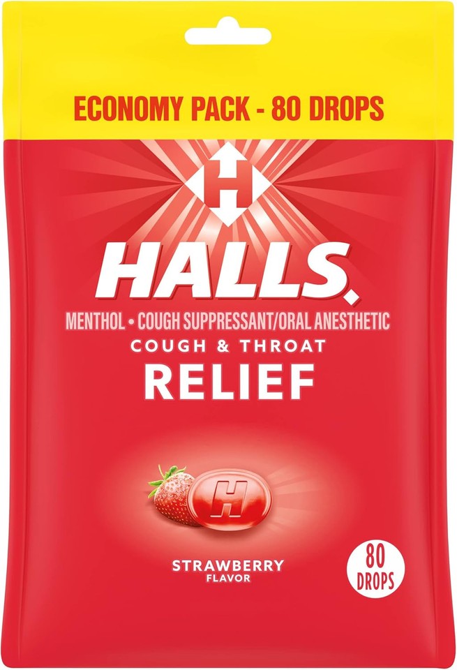 new HALLS Relief Strawberry Cough Drops, Economy Pack, 80 80 Count (Pack of 1) HALLS - KOEEK