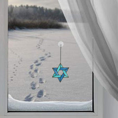 new Jewish Star Stained Glass Window Hanging,Star of David Suncatcher 07FC0E-D4 - KOEEK