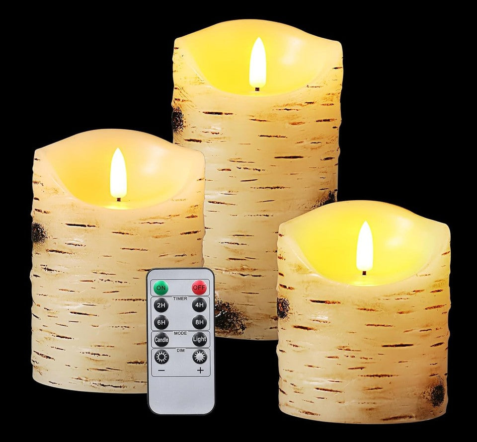 new qinxiang Flameless Candles LED Birch Bark Set of 3 (D Ivory set 3 QINXIANG - KOEEK