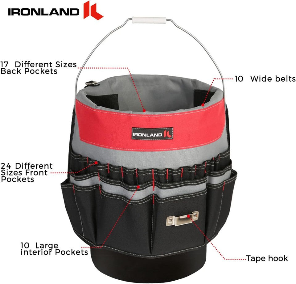 new IRONLAND Bucket Tool Organizer Fit 3.5-5 Gallon Bucket, 51 Medium, Red IRONLAND - KOEEK