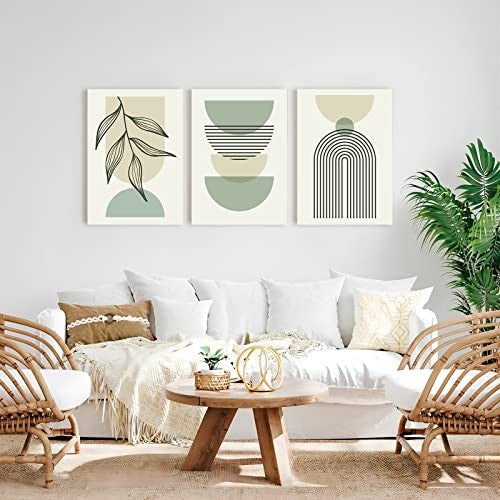 new Sage Green Boho Wall Art Set of 3, 12x16 Inch with frame, Modern boho 07FC0E-D4 - KOEEK