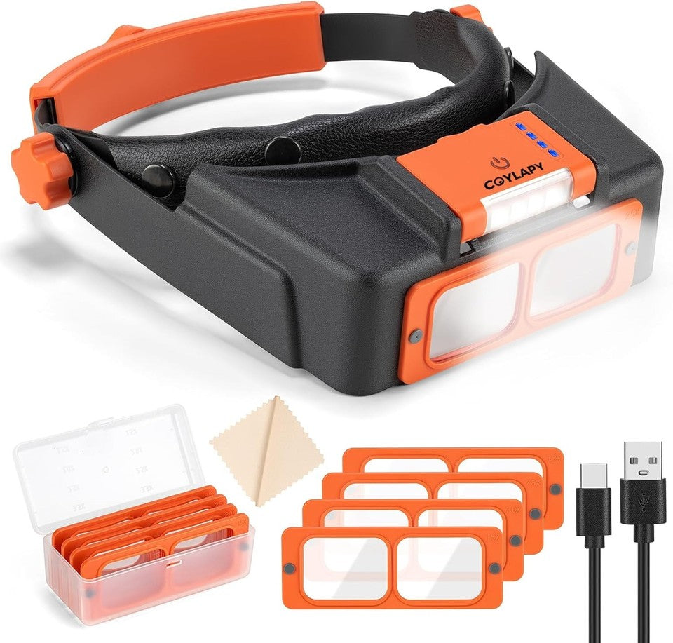 new Headband Magnifier with Light, Rechargeable Magnifying Glasses for Orange 07FC0E-D4 - KOEEK