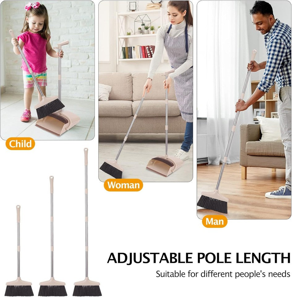 new Broom and Dustpan Set with Long Handle, Light Weight Stainless Steel Beige 07FC0E-D4 - KOEEK