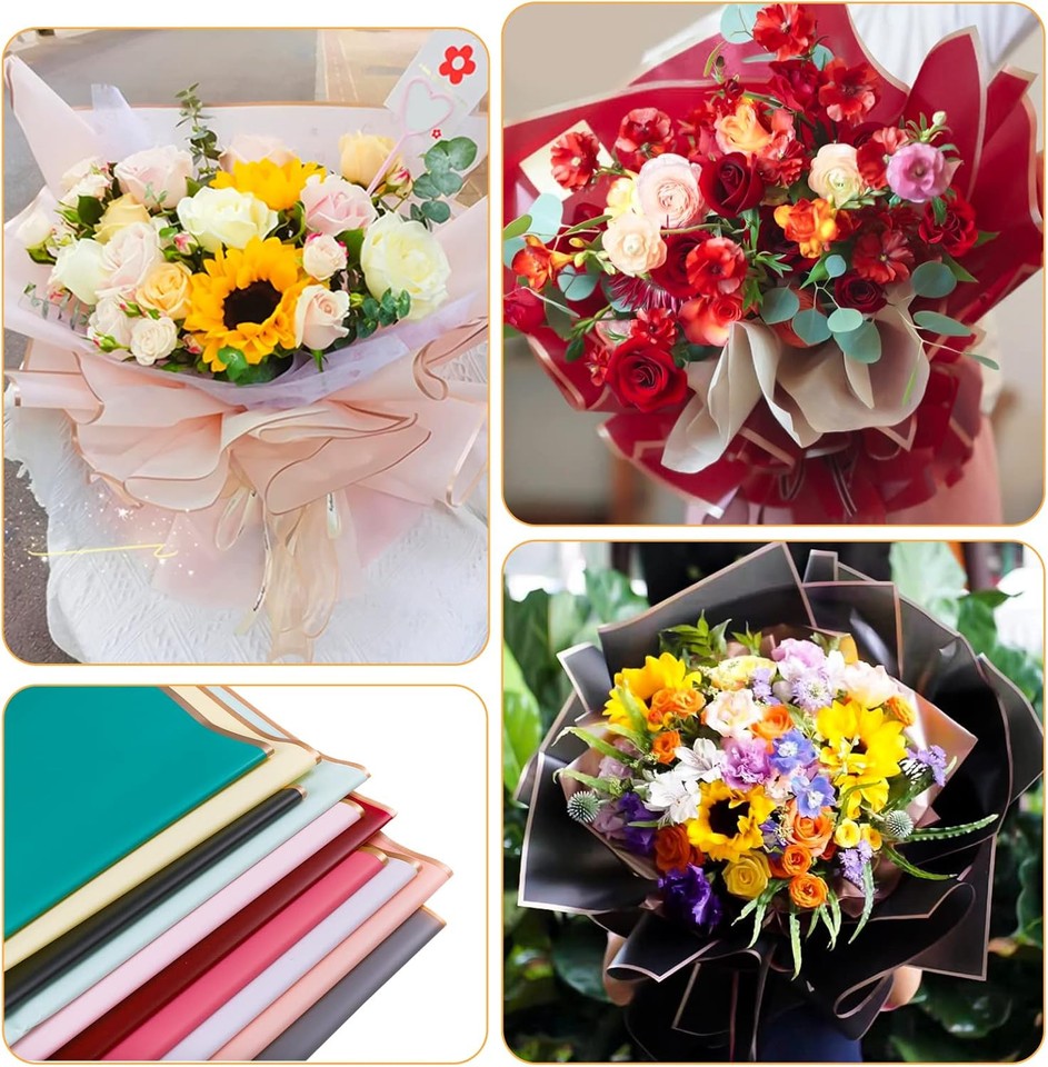 new FUSHENMU 20 Sheets Flower Wrapping Paper Bouquet Mixed Color