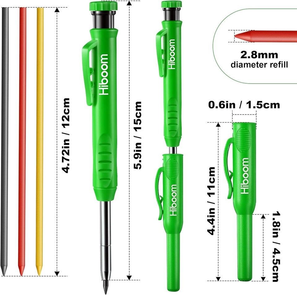 new Hiboom 3 Pack Carpenter Pencil with 24 Refills (Red, Black, Yellow), Green HIBOOM - KOEEK