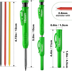 new Hiboom 3 Pack Carpenter Pencil with 24 Refills (Red, Black, Yellow), Green HIBOOM - KOEEK