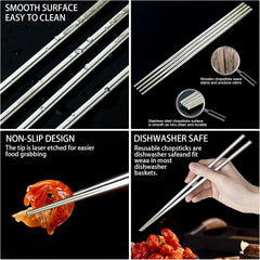 new 5 Pairs Premium Stainless Steel Metal Chopsticks, Reusable Silver 07FC0E-D4 - KOEEK