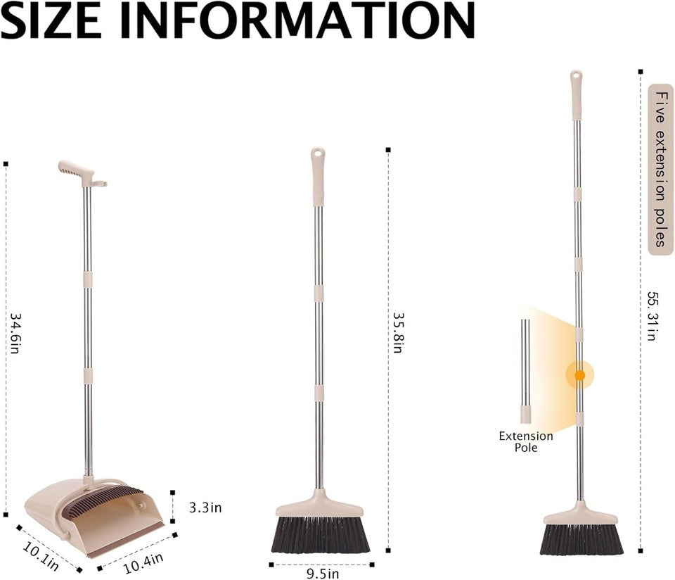 new Broom and Dustpan Set with Long Handle, Light Weight Stainless Steel Beige 07FC0E-D4 - KOEEK