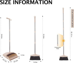 new Broom and Dustpan Set with Long Handle, Light Weight Stainless Steel Beige 07FC0E-D4 - KOEEK