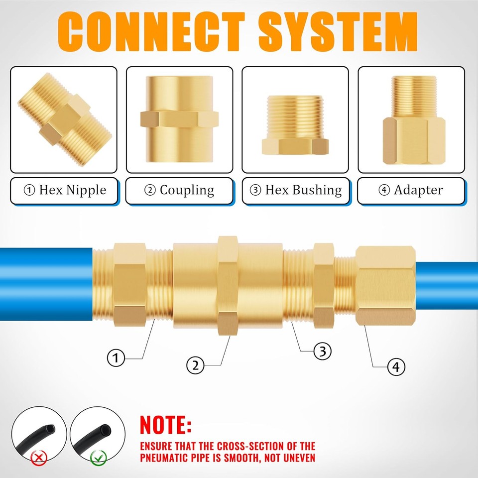 new 98PCS Brass Pipe Fittings Assortment Kit NPT Adapter,Reducer Bushing, 07FC0E-D4 - KOEEK